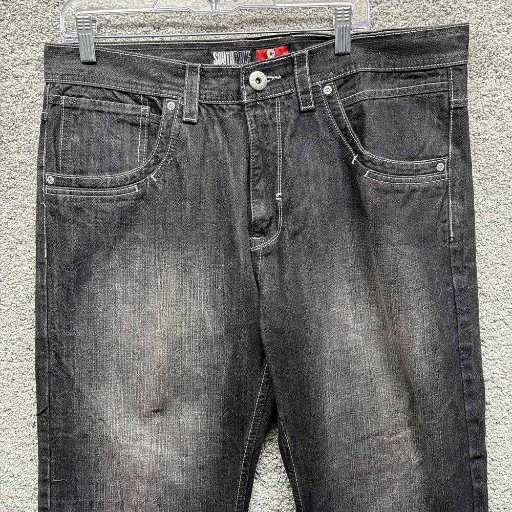 Vintage Southpole Jeans Mens 38x32 Black Denim Y2K Baggy Wide Leg Streetwear EUC